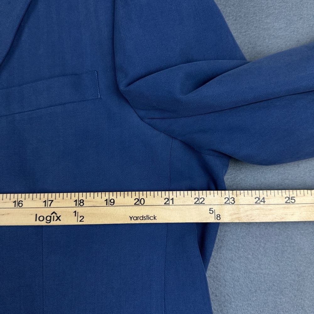 Stafford Executive Mens 44R Blue Pure Washed Silk Herringbone Blazer Sport Coat - Picture 12 of 14